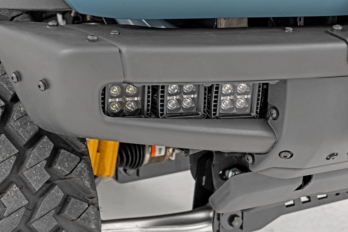 LED Light Kit Fog Mount Triple 2 Inch Black Pair Flood Ford Bronco (21-25) Rough Country