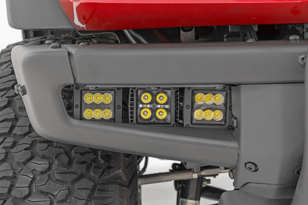 LED Light Kit Fog Mount Triple 2 Inch Black Pair Spot/Flood Ford Bronco (21-25) Rough Country