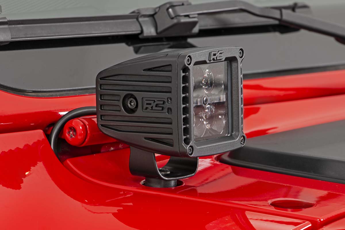 LED Light Kit Cowl Mount 2 Inch Black Pair Jeep Gladiator JT/Wrangler JL (18-26) Rough Country