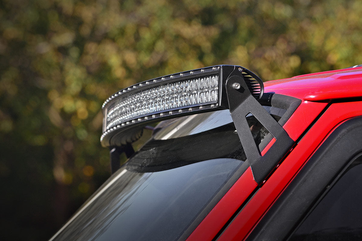 LED Light Kit Windshield Mount 50 Inch Black Dual Row Jeep Cherokee XJ (84-01) Rough Country
