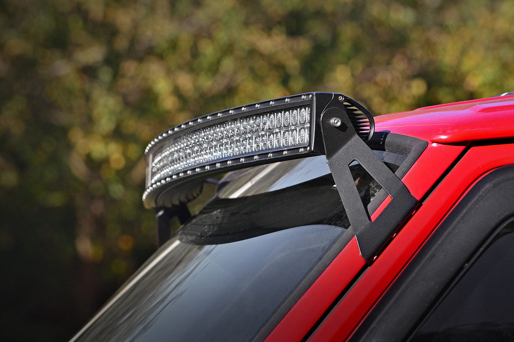 LED Light Kit Windshield Mount 50 Inch Black Single Row Jeep Cherokee XJ (84-01) Rough Country