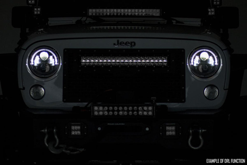 Mesh Grille 30 Inch Dual Row LED Black White DRL GMC Sierra 1500 (14-15) Rough Country