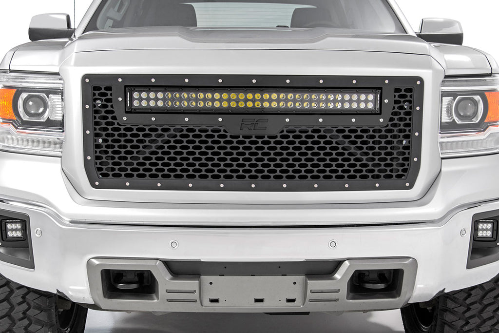 Mesh Grille 30 Inch Dual Row LED Black White DRL GMC Sierra 1500 (14-15) Rough Country