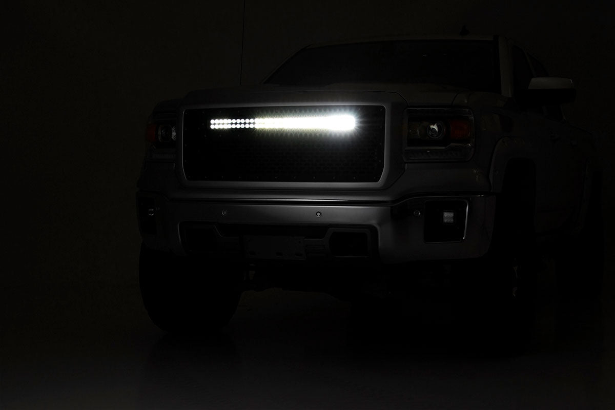 Mesh Grille 30 Inch Dual Row LED Black White DRL GMC Sierra 1500 (14-15) Rough Country