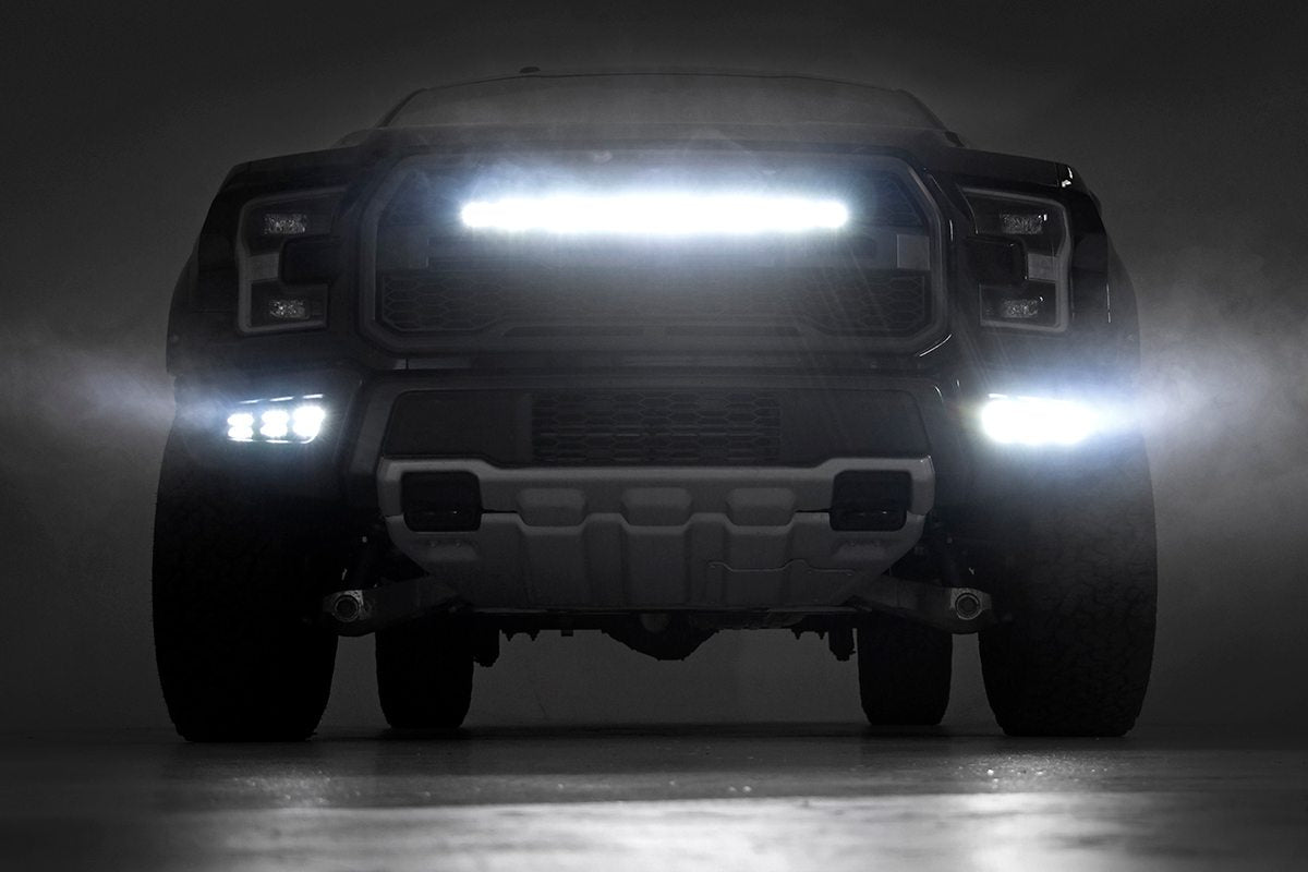 LED Light Kit Fog Mount Triple 2 Inch Black Pair Amber DRL Ford Raptor (17-20) Rough Country