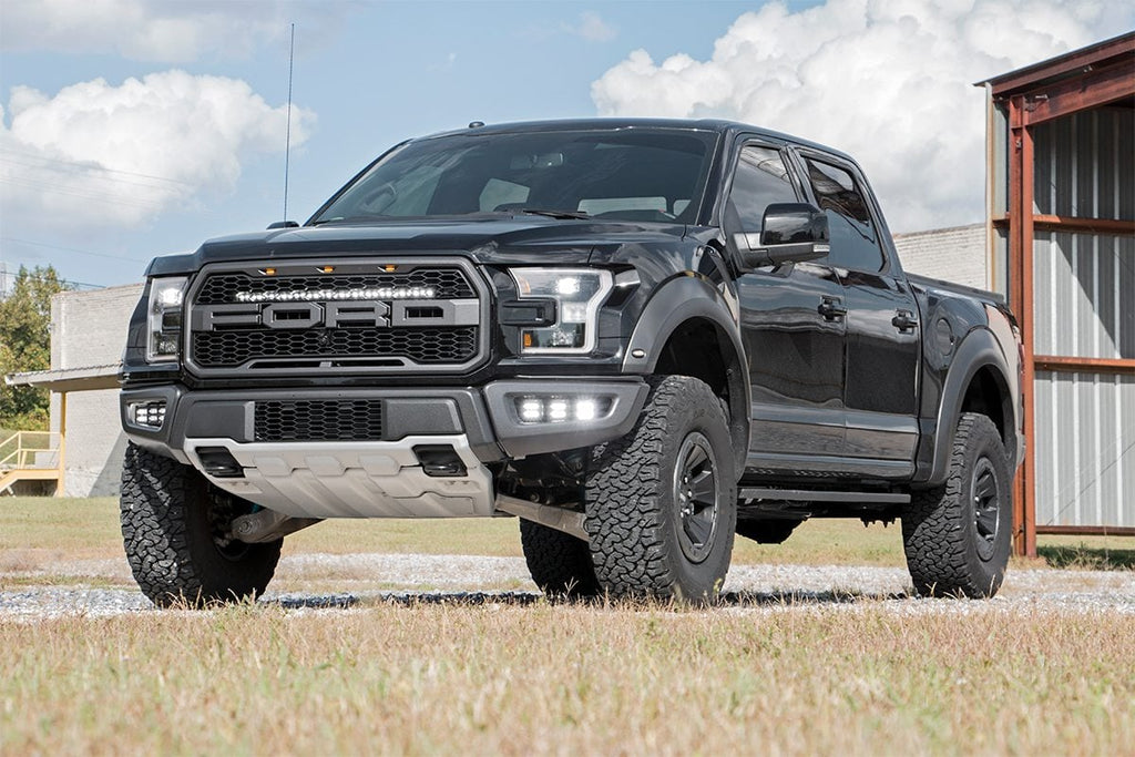 LED Light Kit Grille Mount 30 Inch Black Single Row White DRL Ford Raptor (17-20) Rough Country