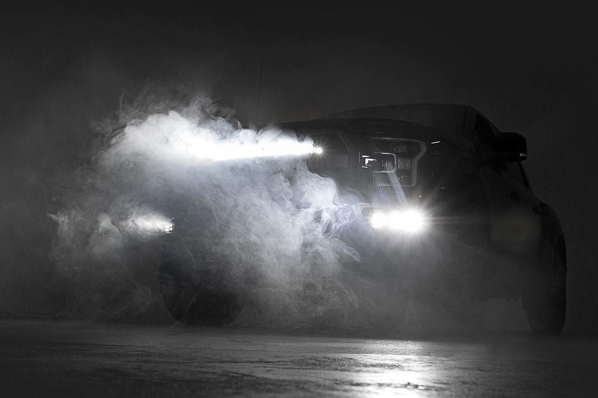 LED Light Kit Grille Mount 30 Inch Black Single Row White DRL Ford Raptor (17-20) Rough Country