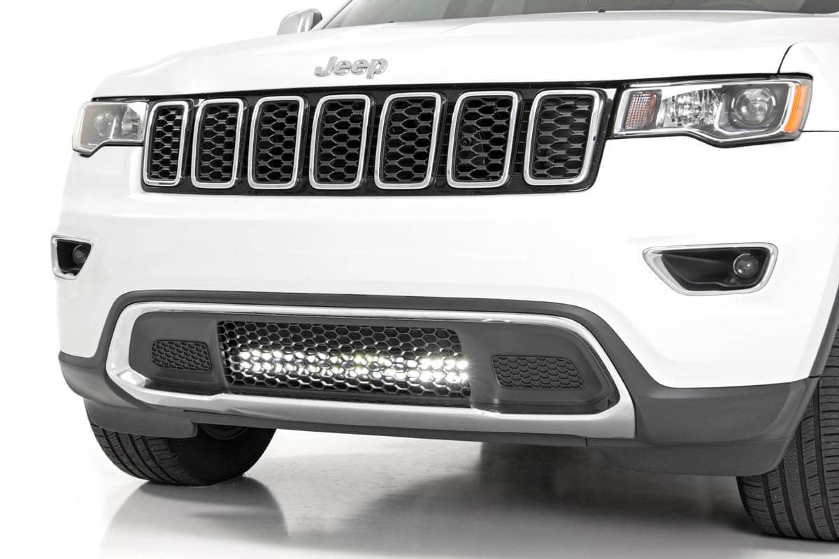 LED Light Kit Bumper Mount 20 Inch Chrome Dual Row White DRL Jeep Grand Cherokee WK2 (11-20) Rough Country