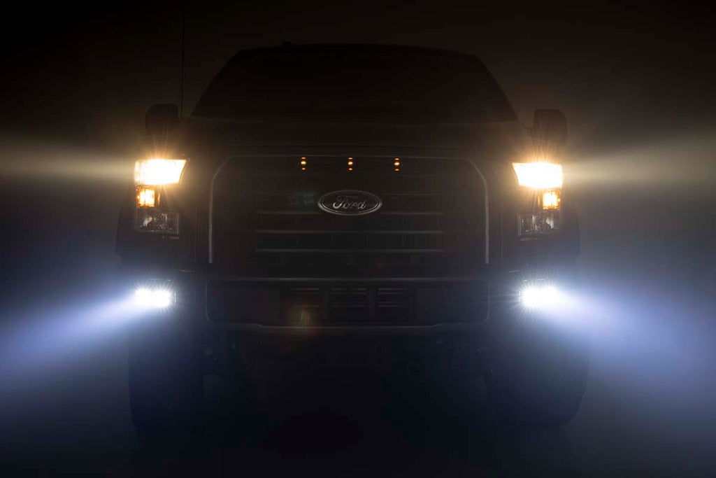 LED Light Kit Fog Mount Dual 2 Inch Black Pairs SAE Ford F-150 (15-17) Rough Country