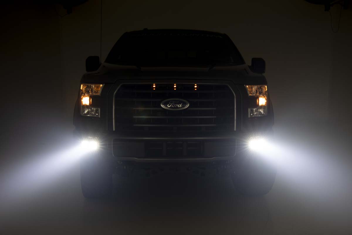 LED Light Kit Fog Mount Dual 2 Inch Black Pairs SAE Ford F-150 (15-17) Rough Country