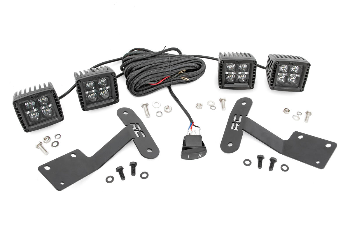 LED Light Kit Ditch Mount Dual 2 Inch Black Pairs Amber DRL Toyota Tundra (14-21) Rough Country