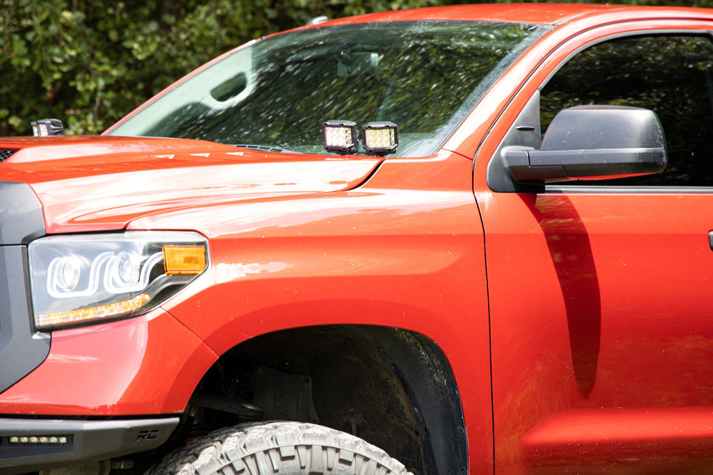 LED Light Kit Ditch Mount Dual 2 Inch Black Pairs Amber DRL Toyota Tundra (14-21) Rough Country
