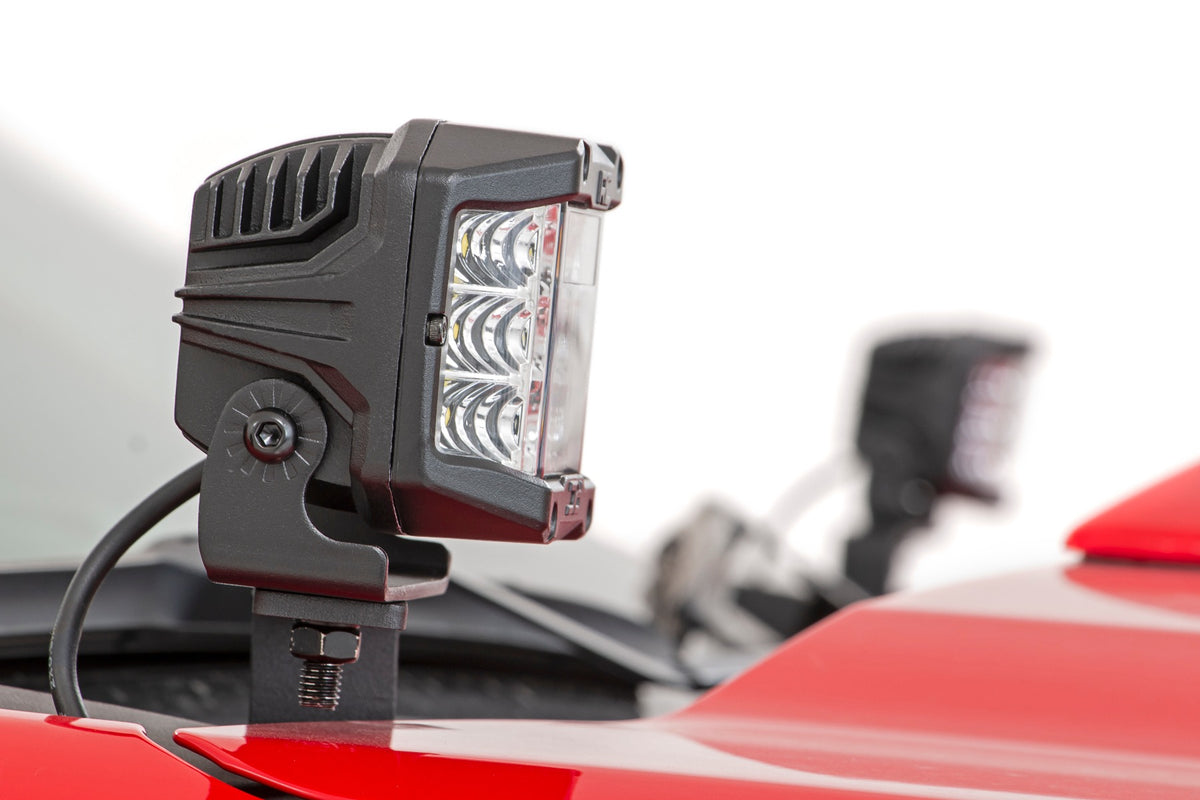 LED Light Kit Ditch Mount 2 Inch Black Pair White DRL Chevy Silverado 1500 (19-26) Rough Country