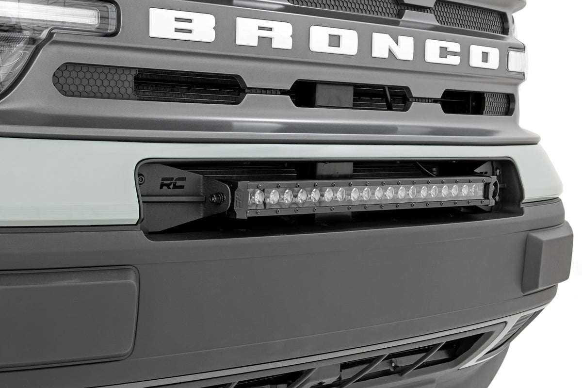 LED Light Kit Bumper Mount 20 Inch Black Single Row White DRL Ford Bronco Sport (21-26) Rough Country