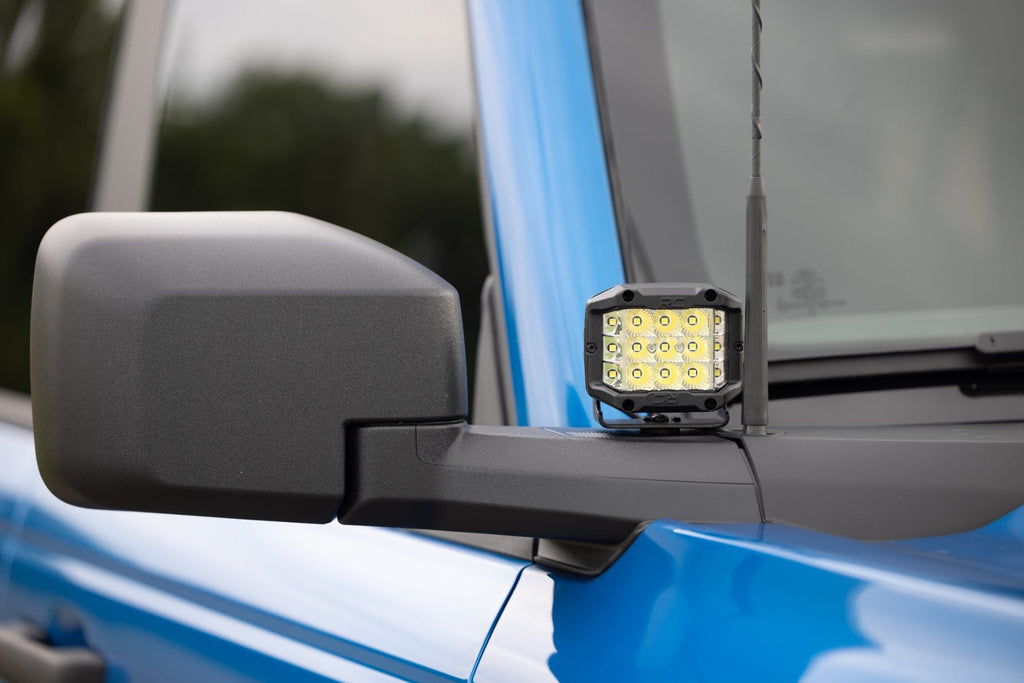 LED Light Kit Ditch Mount 2 Inch Black Pair White DRL Ford Bronco (21-25) Rough Country
