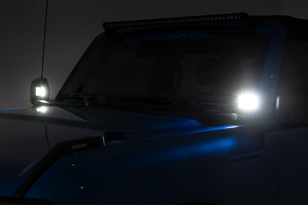 LED Light Kit Ditch Mount 2 Inch Chrome Pair Wide Ford Bronco 4WD (21-25) Rough Country