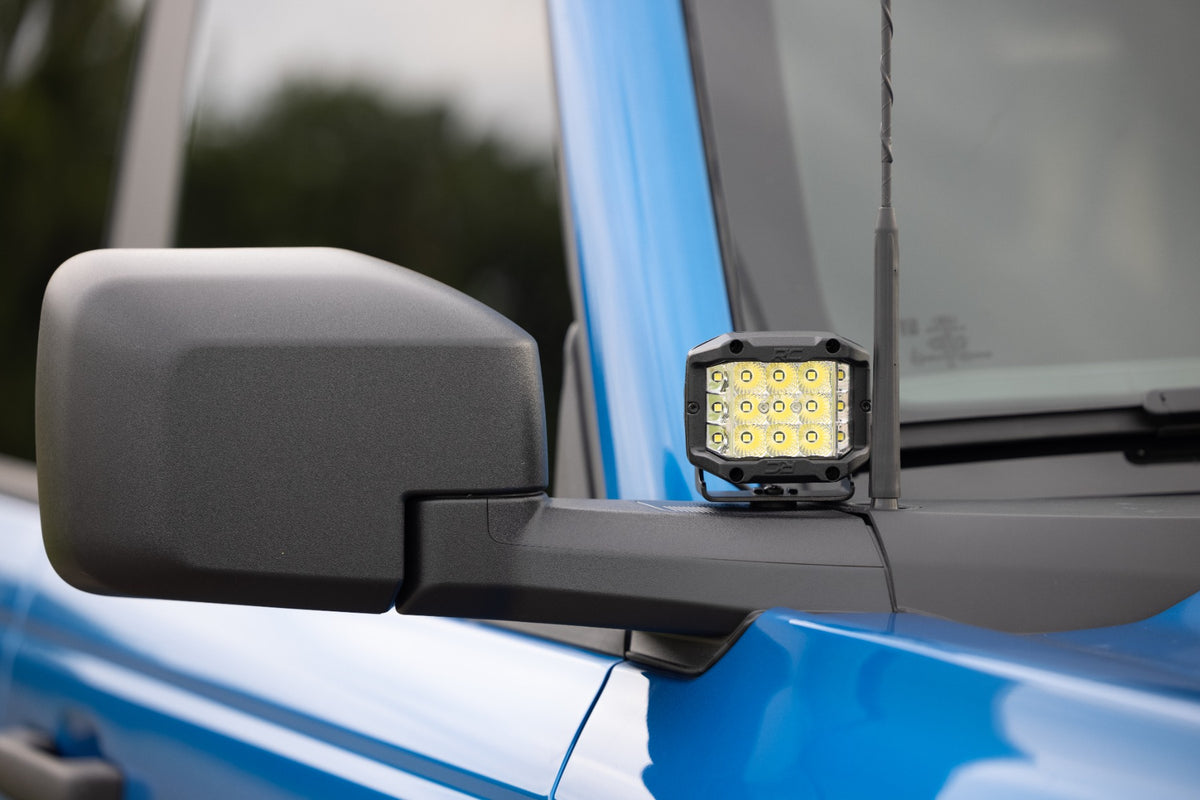 LED Light Kit Ditch Mount 2 Inch Chrome Pair Wide Ford Bronco 4WD (21-25) Rough Country