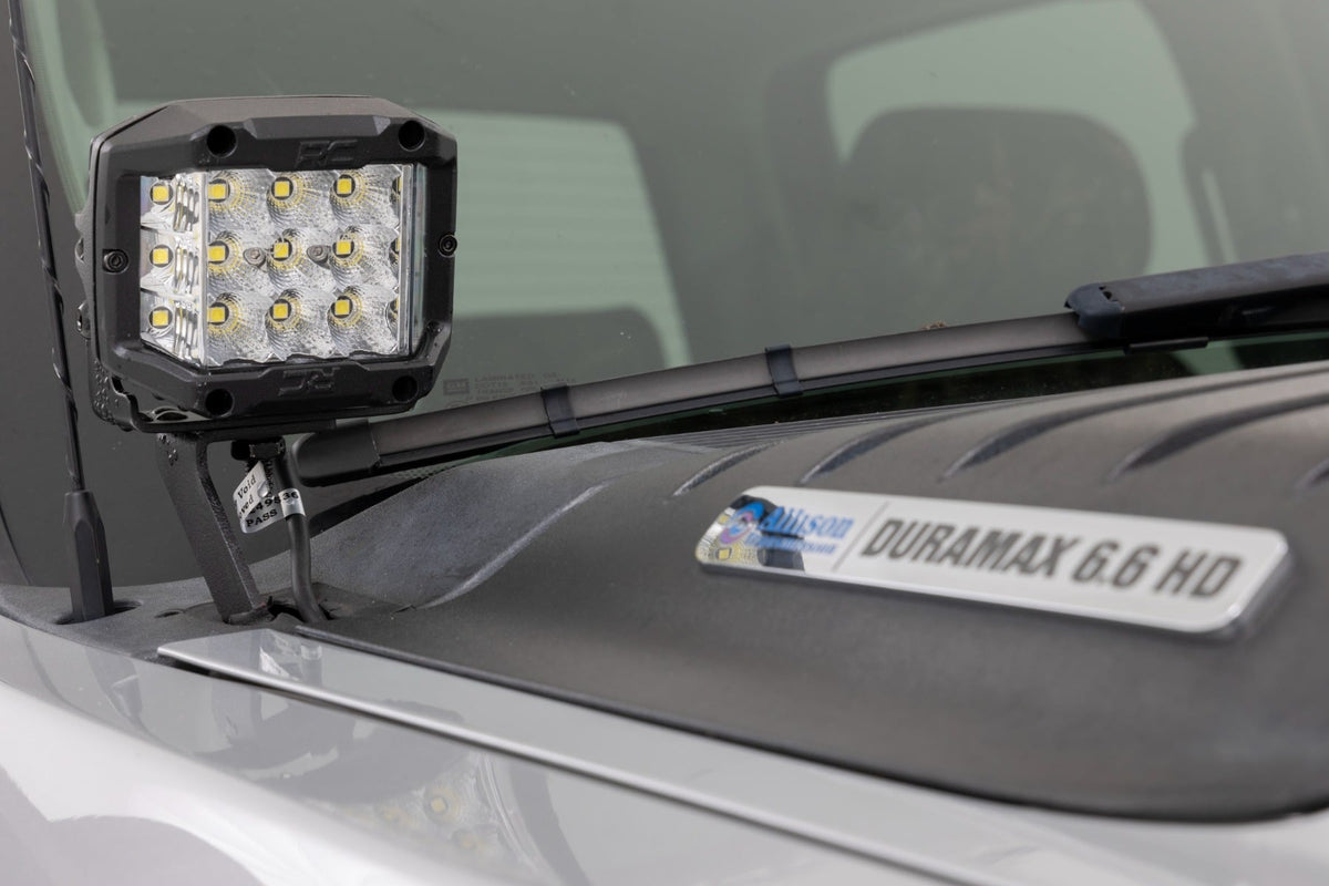 LED Light Kit Ditch Mount 2 Inch Black Pair Spot Chevy 1500 & Silverado/Sierra 2500HD/3500HD (07-14) Rough Country