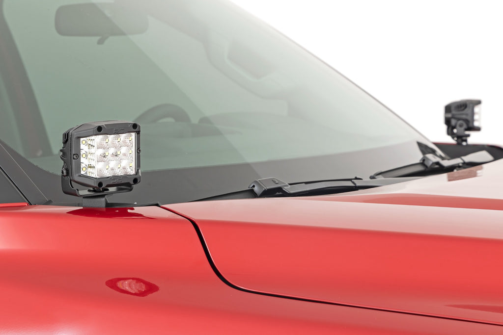 LED Light Kit Ditch Mount 2 Inch Black Pair White DRL Toyota Tundra (22-26) Rough Country