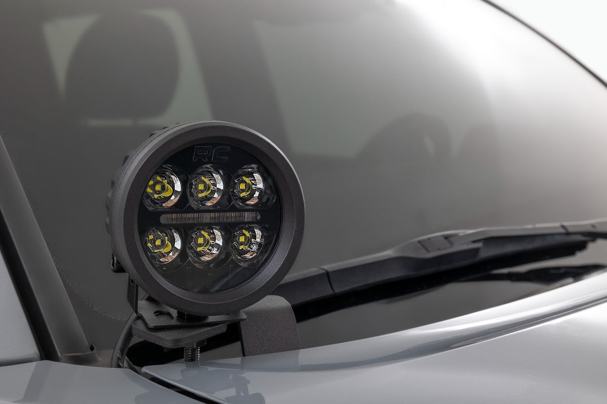 LED Light Kit Ditch Mount 2 Inch Black Pair Flood Toyota Tacoma (16-23) Rough Country