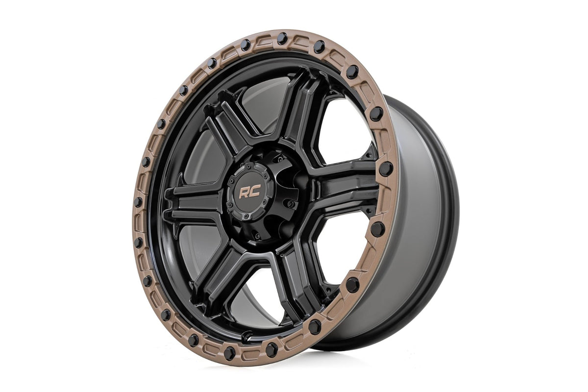 79 Series Wheel One-Piece Semi Gloss Black w/Bronze Ring 18x9 Rough Country