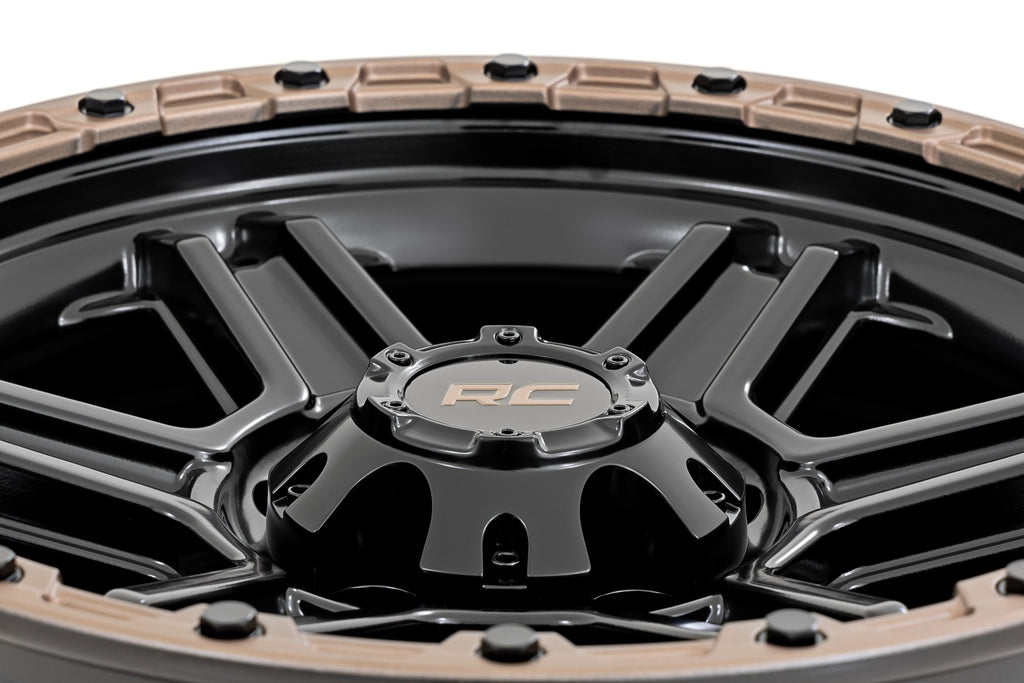 79 Series Wheel One-Piece Semi Gloss Black w/Bronze Ring 18x9 Rough Country