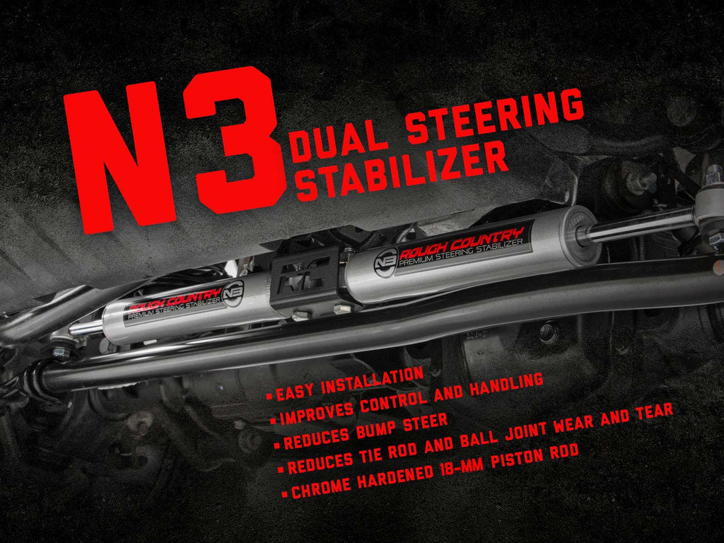 N3 Steering Stabilizer Dual 2-8 Inch Lift Ram 1500 4WD (1994-1999) Rough Country
