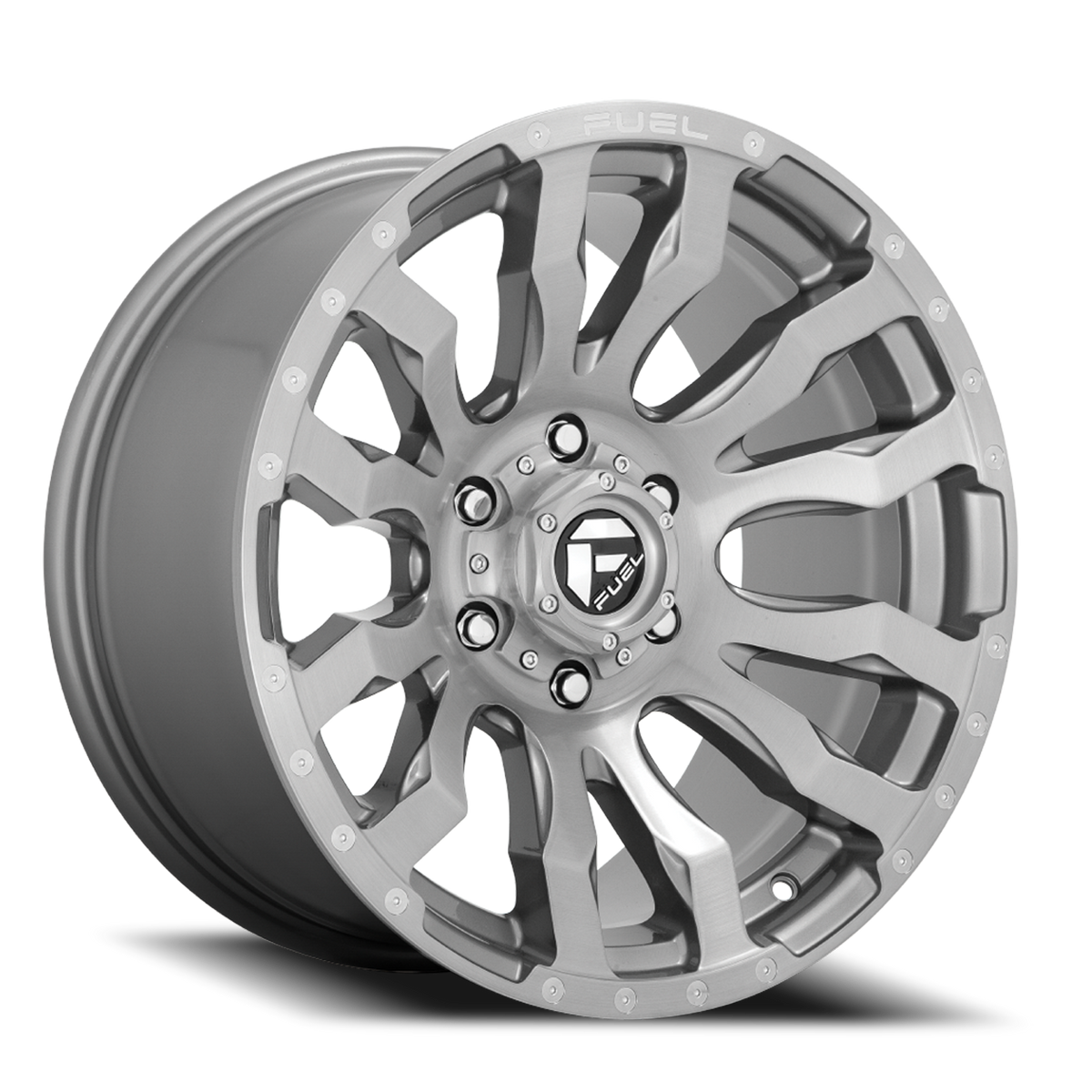 Aluminum Wheels 22X12 Blitz D693 8 On 165.1 Brushed Gunmetal Gray Tinted Clear 125.1 Bore -44 Offset Multi Spoke Fuel Off Road Wheels