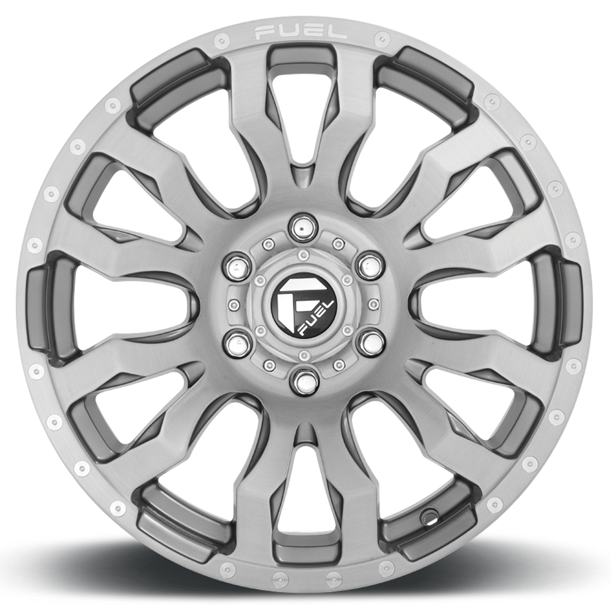 Aluminum Wheels 22X12 Blitz D693 8 On 165.1 Brushed Gunmetal Gray Tinted Clear 125.1 Bore -44 Offset Multi Spoke Fuel Off Road Wheels