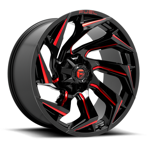 Aluminum Wheels 20X10 Reaction D755 Gloss Black Milled Red Tint Fuel Off Road Wheels