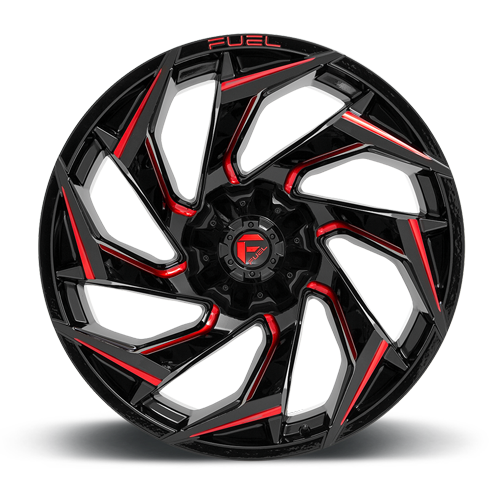 Aluminum Wheels 20X10 Reaction D755 Gloss Black Milled Red Tint Fuel Off Road Wheels
