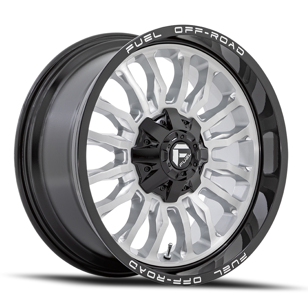 Aluminum Wheels 20X10 Arc D798 Silver/Brushed Face-Milled Black Lip Fuel Off Road Wheels