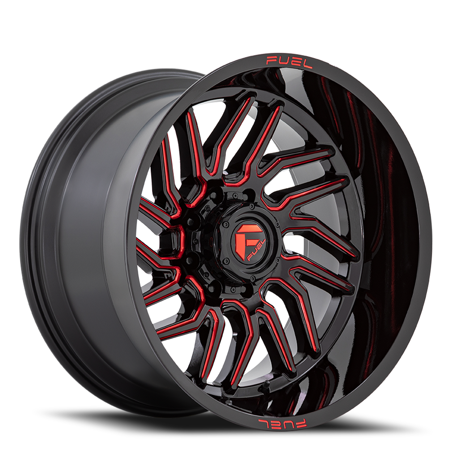 Aluminum Wheels 20X10 Hurricane D808 Gloss Black/Red Milled Fuel Off Road Wheels