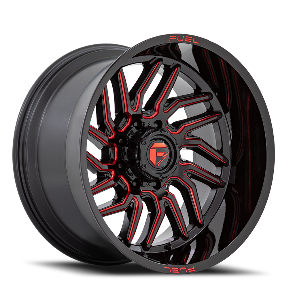 Aluminum Wheels 20X10 Hurricane D808 Gloss Black/Red Milled Fuel Off Road Wheels