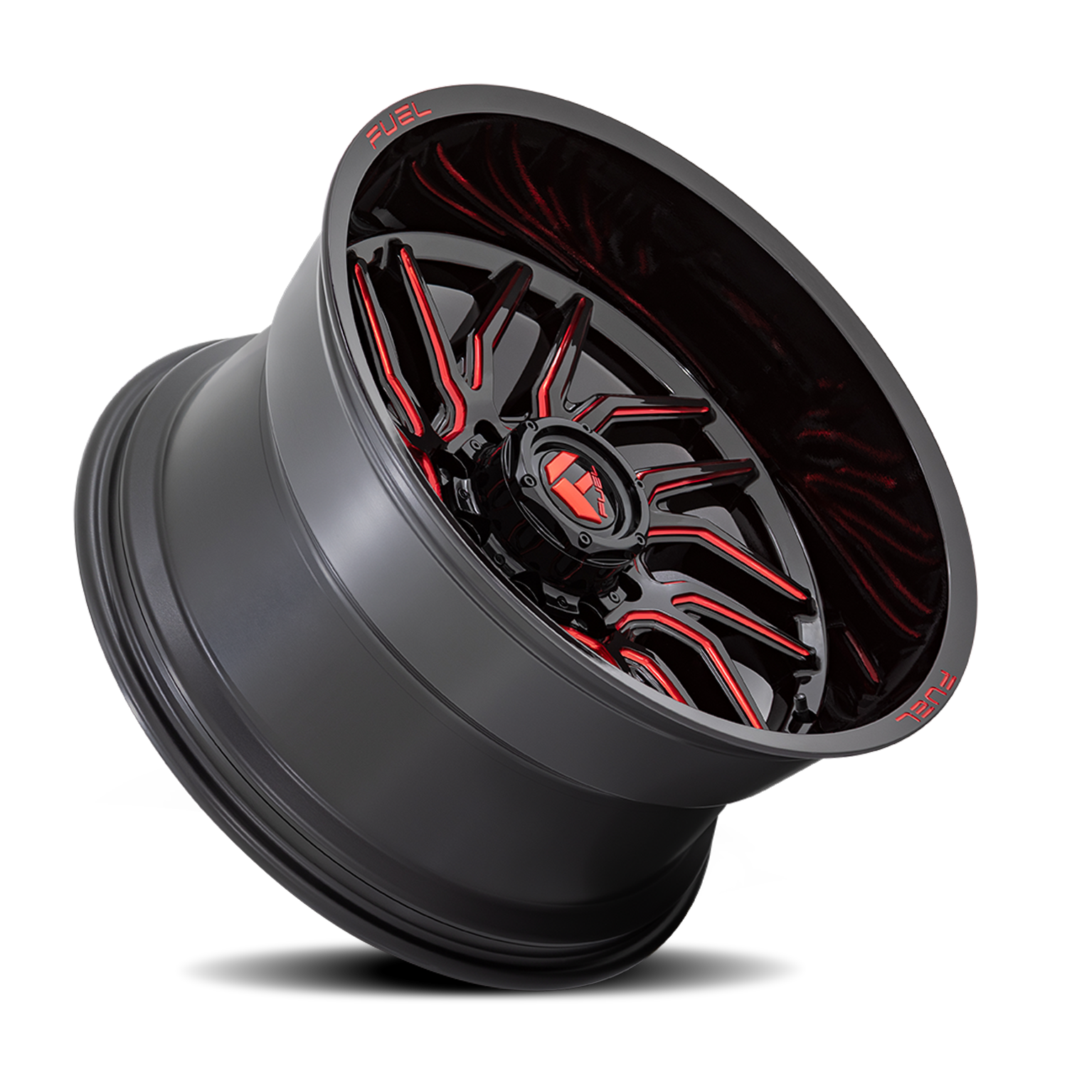 Aluminum Wheels 20X10 Hurricane D808 Gloss Black/Red Milled Fuel Off Road Wheels