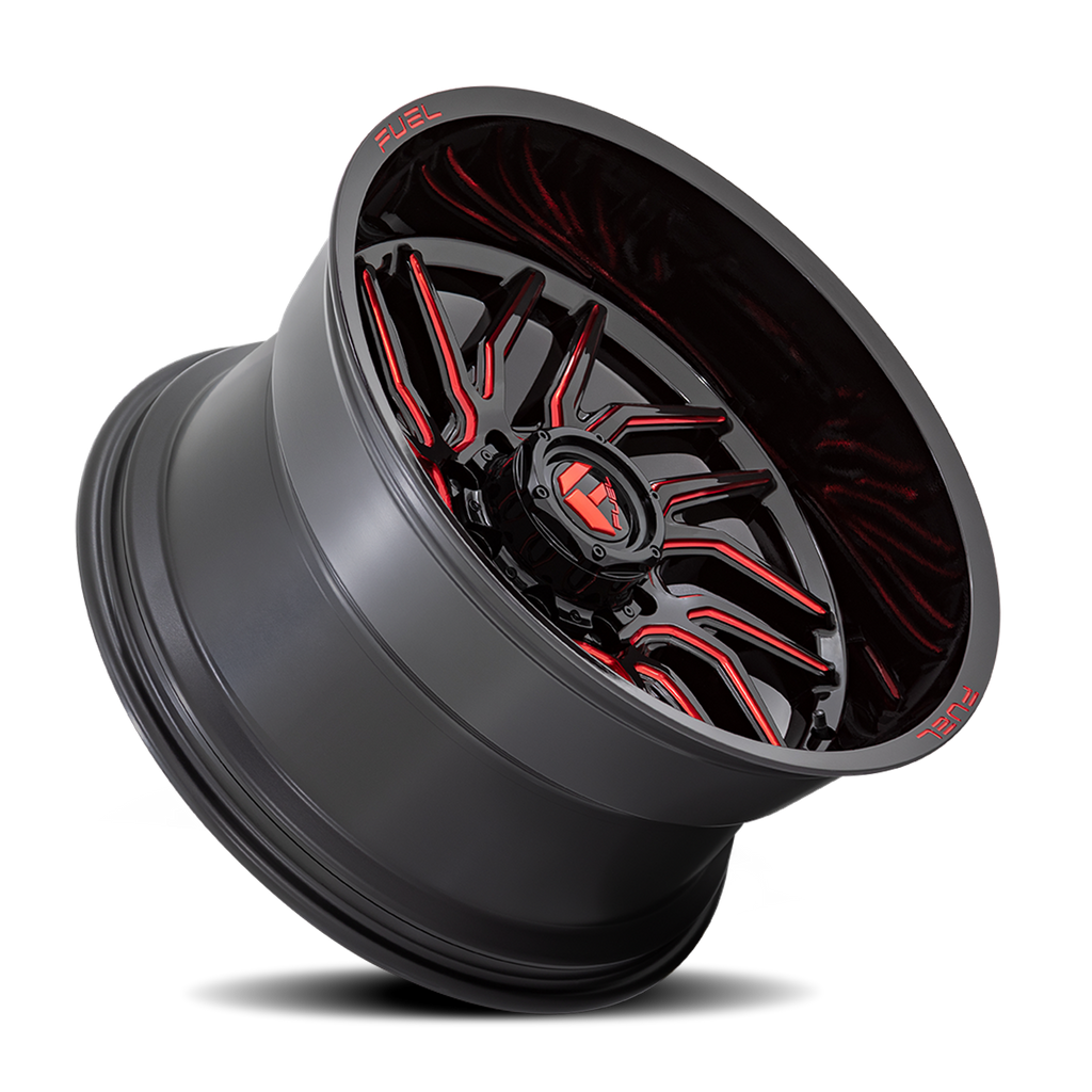 Aluminum Wheels 20X10 Hurricane D808 Gloss Black/Red Milled Fuel Off Road Wheels