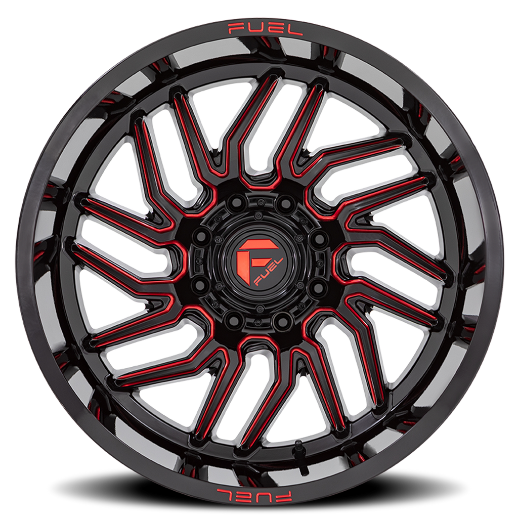 Aluminum Wheels 20X10 Hurricane D808 Gloss Black/Red Milled Fuel Off Road Wheels