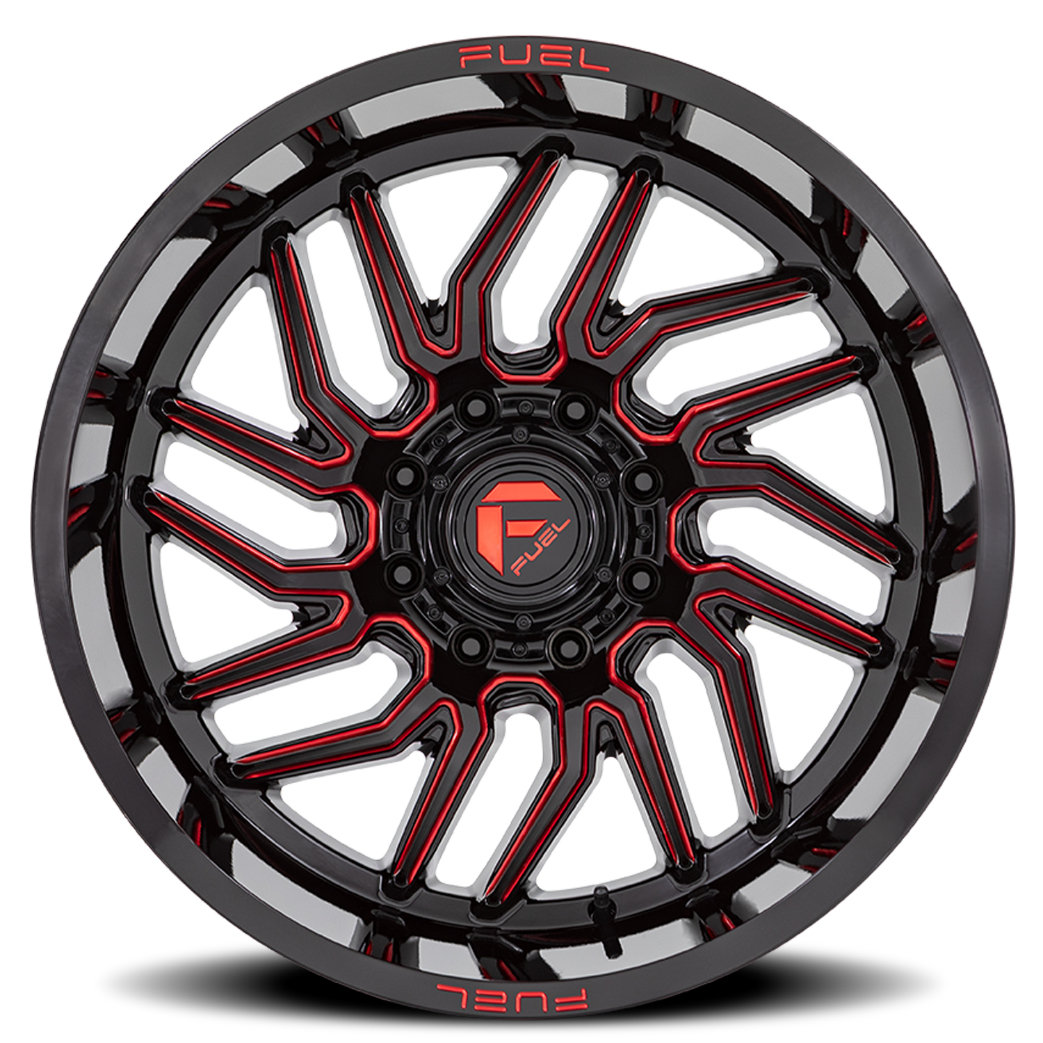 Aluminum Wheels 20X10 Hurricane D808 Gloss Black/Red Milled Fuel Off Road Wheels