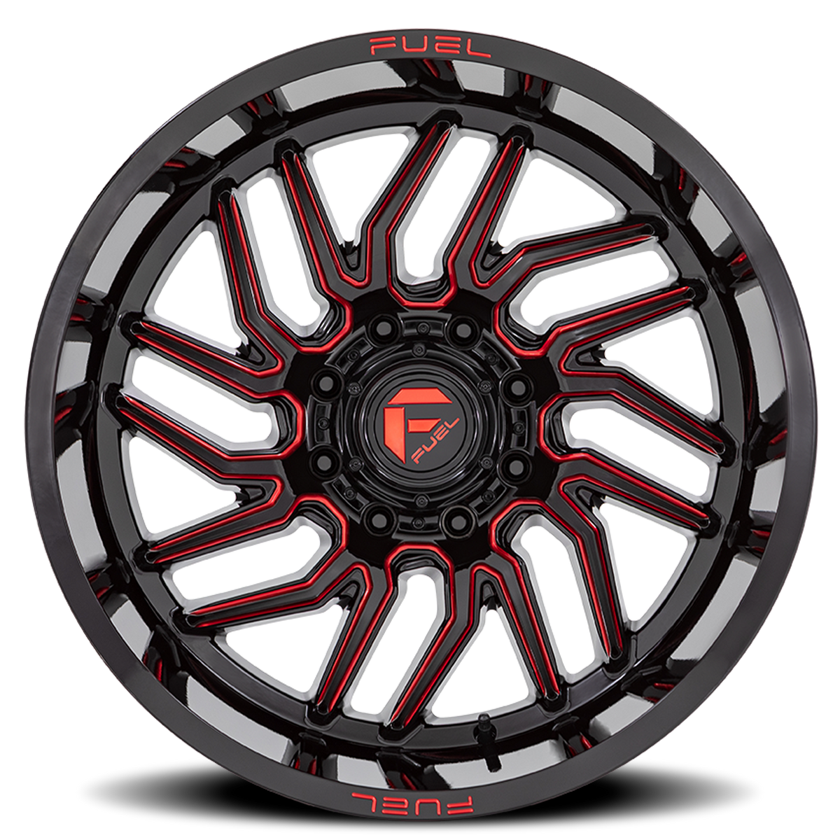Aluminum Wheels 20X10 Hurricane D808 Gloss Black/Red Milled Fuel Off Road Wheels