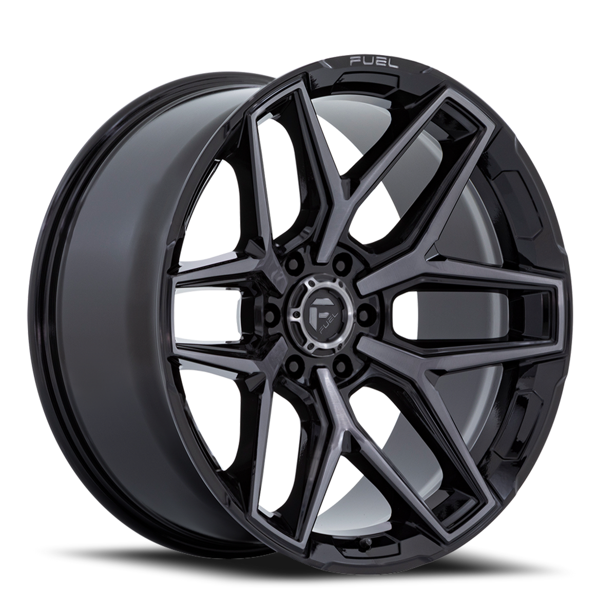 Aluminum Wheels 20X9 Flux 6 FC854BT Gloss Black Brushed Gray Tint Fuel Off Road Wheels