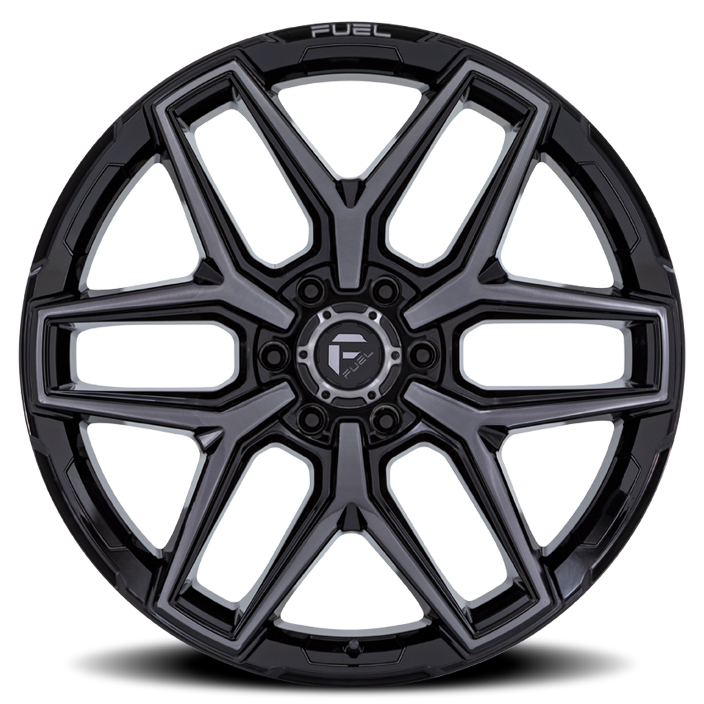 Aluminum Wheels 20X9 Flux 6 FC854BT Gloss Black Brushed Gray Tint Fuel Off Road Wheels