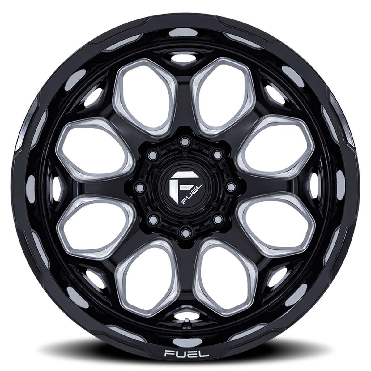 Aluminum Wheels 20X10 Scepter FC862 BE Gloss Black Milled Fuel Off Road Wheels