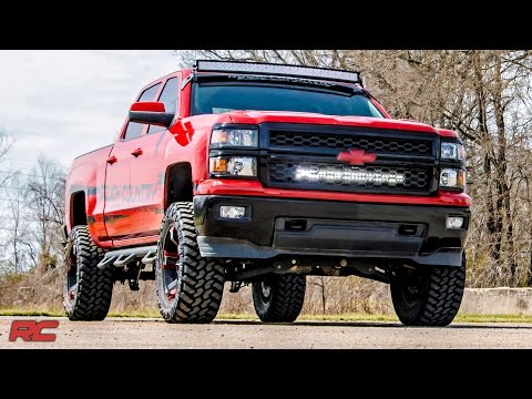 LED Light Kit Behind Grille Mount 30 Inch Black Dual Row White DRL Chevy Silverado 1500 (14-15) Rough Country